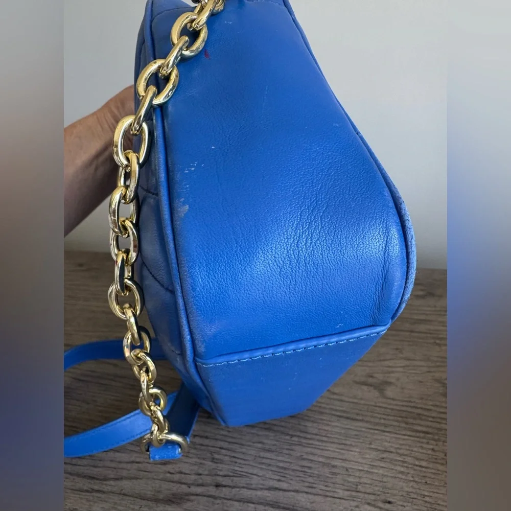 Tory Burch Leather Crossbody Bag Alexa Stitch Camera Bag Regal Blue Quilted